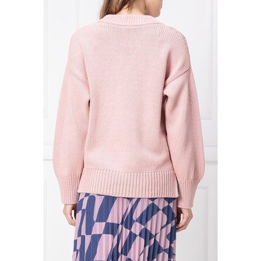 Hugo Boss sweter damski różowy bez wzorów z okrągłym dekoltem casual 