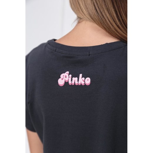 Bluzka damska czarna Pinko w stylu młodzieżowym z okrągłym dekoltem z krótkim rękawem 