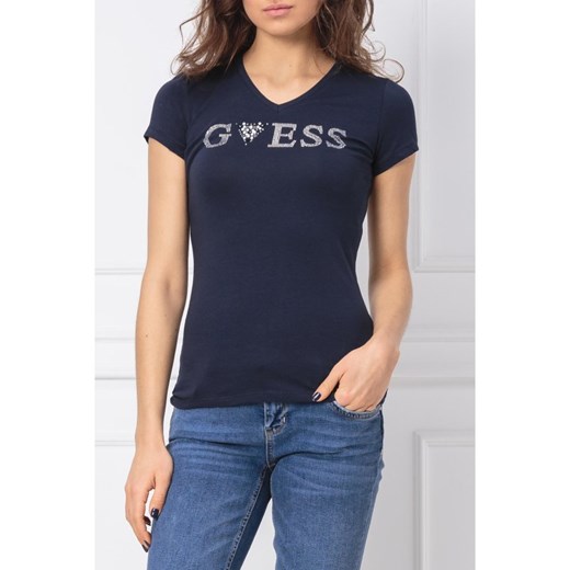 Guess Jeans bluzka damska niebieska z napisem 