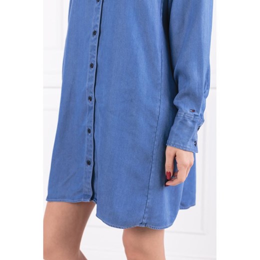 Sukienka niebieska Tommy Jeans z długim rękawem koszulowa casual mini 