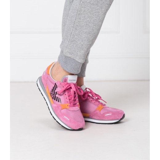 Emporio Armani buty sportowe damskie do fitnessu różowe na płaskiej podeszwie na wiosnę wiązane 
