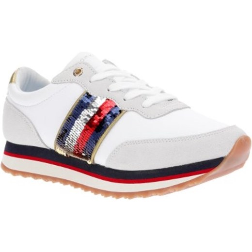 Buty sportowe damskie Tommy Hilfiger sneakersy białe bez wzorów wiązane płaskie 