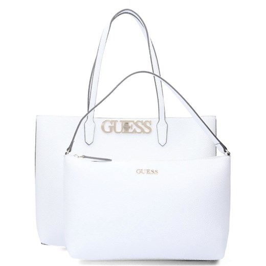 Shopper bag Guess matowa na ramię biała bez dodatków mieszcząca a7 