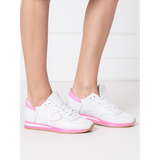 Buty sportowe damskie Philippe Model sneakersy młodzieżowe białe gładkie sznurowane na płaskiej podeszwie 
