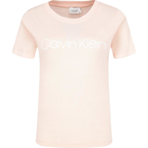 Bluzka damska różowa Calvin Klein casualowa na wiosnę z krótkimi rękawami 