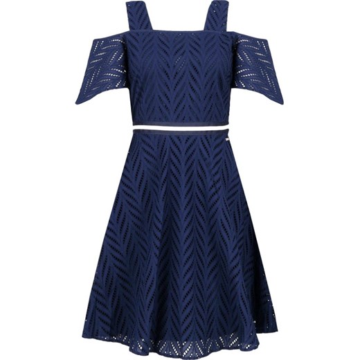 Sukienka Armani Exchange z krótkimi rękawami na urodziny elegancka z odkrytymi ramionami z dekoltem karo 