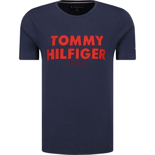 T-shirt męski Tommy Hilfiger z napisami niebieski z krótkimi rękawami 