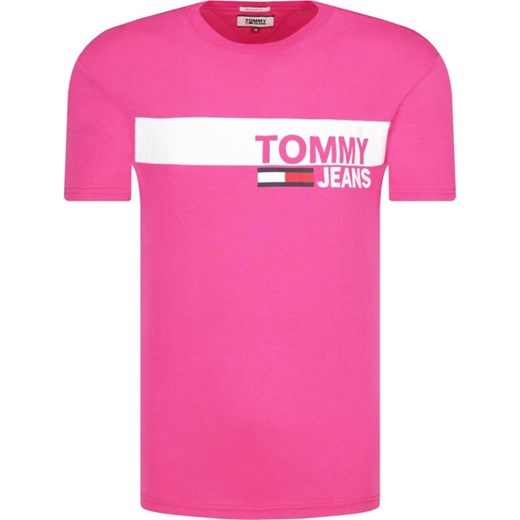 T-shirt męski różowy Tommy Jeans z krótkim rękawem młodzieżowy 