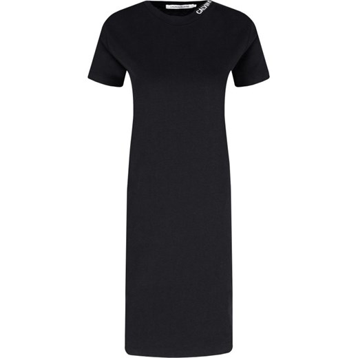 Sukienka Calvin Klein z okrągłym dekoltem prosta na spacer czarna z krótkimi rękawami 