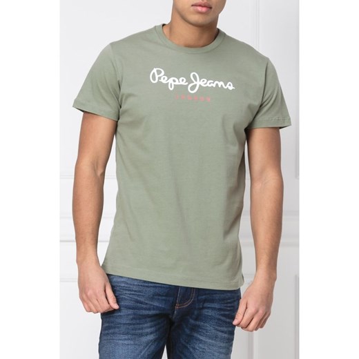 T-shirt męski Pepe Jeans z napisami z krótkim rękawem zielony 