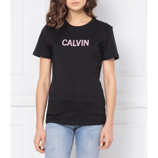 Bluzka damska Calvin Klein z okrągłym dekoltem z napisem z krótkim rękawem 