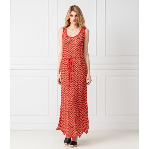 Twin Set sukienka z okrągłym dekoltem czerwona bez rękawów midi 