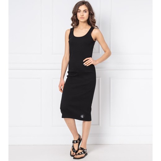 Sukienka Calvin Klein czarna prosta midi z okrągłym dekoltem na spacer bez rękawów 