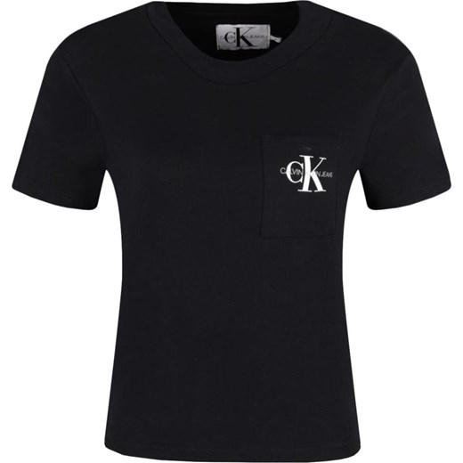 Bluzka damska czarna Calvin Klein z krótkim rękawem z okrągłym dekoltem 