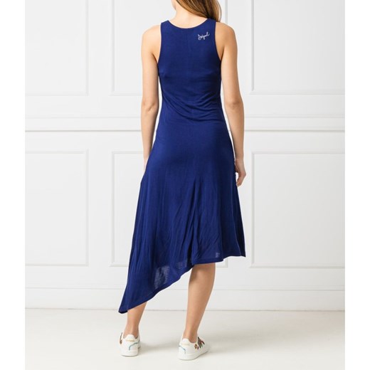 Sukienka niebieska Desigual na spacer bez rękawów z okrągłym dekoltem 