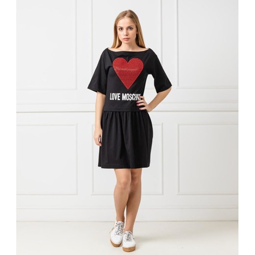 Czarna sukienka Love Moschino dzienna w nadruki mini w cekiny 