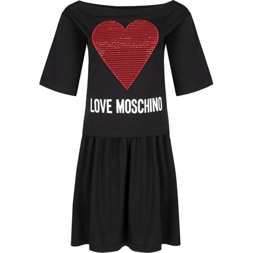 Love Moschino sukienka czarna w nadruki z krótkim rękawem dzienna 