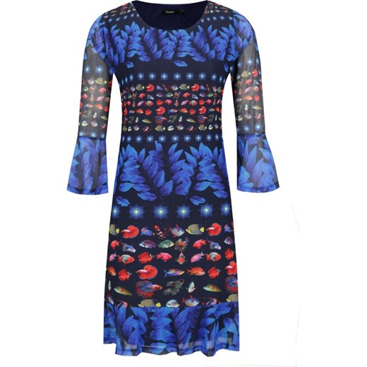 Sukienka Desigual prosta w abstrakcyjnym wzorze z długim rękawem 