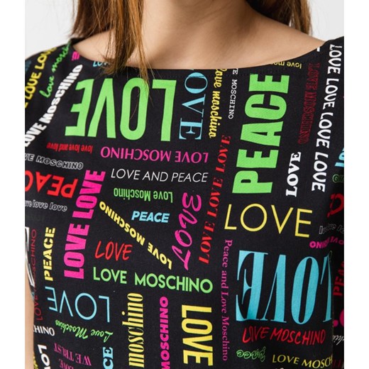 Sukienka Love Moschino z napisami z krótkim rękawem z okrągłym dekoltem mini 