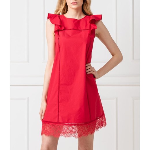 Sukienka Twinset z okrągłym dekoltem czerwona bez rękawów koronkowa 