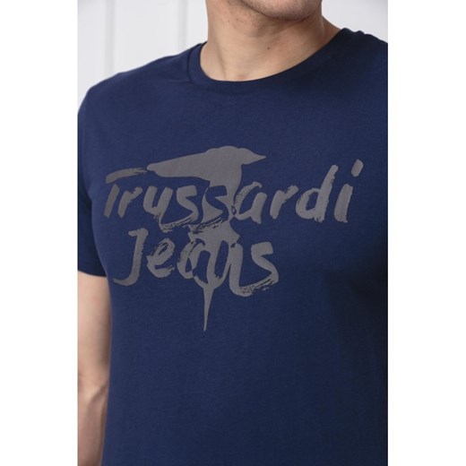 Niebieski t-shirt męski Trussardi Jeans z krótkim rękawem młodzieżowy 