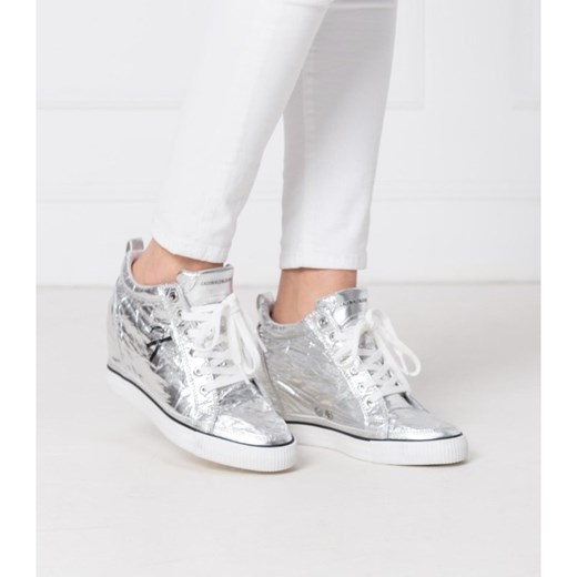 Sneakersy damskie Calvin Klein na koturnie srebrne na wiosnę młodzieżowe 