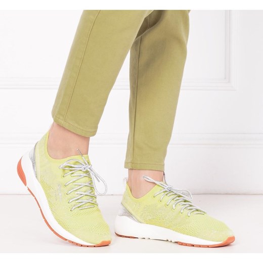Buty sportowe damskie Pepe Jeans do biegania żółte na płaskiej podeszwie gładkie 