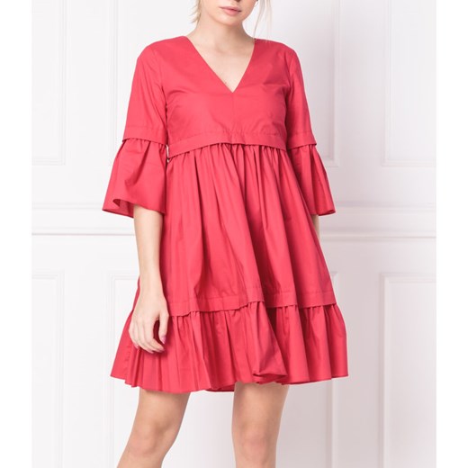Czerwona sukienka Twinset z dekoltem w serek z długim rękawem 
