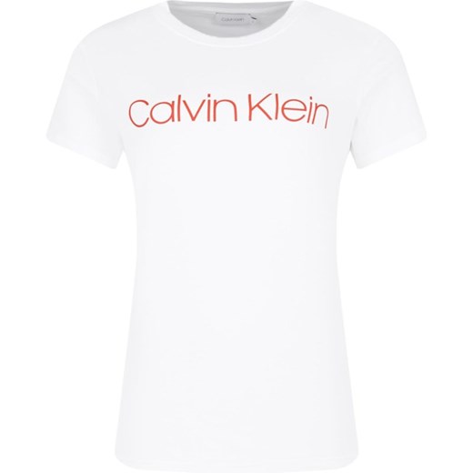 Bluzka damska Calvin Klein z okrągłym dekoltem casual biała z krótkim rękawem z napisami 