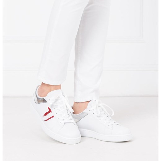 Trampki damskie białe Trussardi Jeans sznurowane z niską cholewką z aplikacjami  