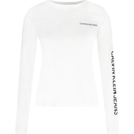 Bluzka damska biała Calvin Klein z długim rękawem z okrągłym dekoltem 