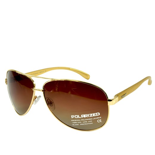 Okulary przeciwsłoneczne polaryzacyjne PILOTKI AVIATOR - złoty \ brązowy  Jk Collection  JK-Collection