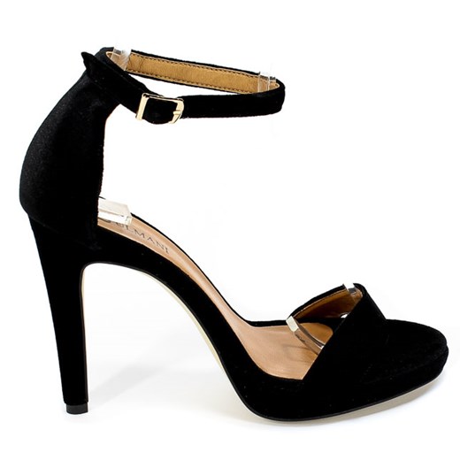 Czarne sandały damskie Ulmani na wysokim obcasie skórzane na szpilce bez wzorów 