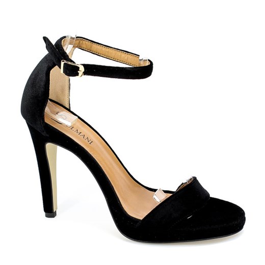 Sandały damskie Ulmani czarne skórzane na szpilce eleganckie bez wzorów na wysokim obcasie z klamrą 