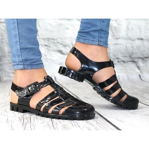 Czarne gumowe sandały buty damskie płaskie Dalia