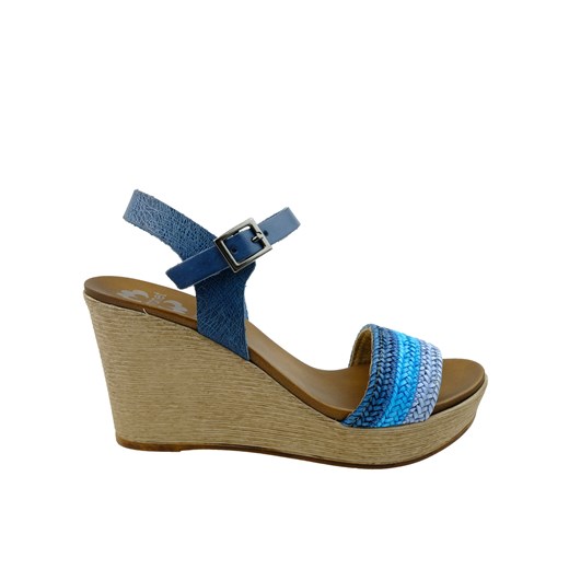 Sandały damskie Porronet niebieskie eleganckie na wysokim obcasie bez wzorów na platformie letnie 
