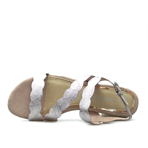 Sandały damskie Marco Tozzi srebrne skórzane bez wzorów1 casual z klamrą 