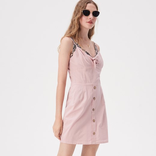 Sinsay - Sukienka z wiązaniem na dekolcie - Różowy Sinsay  XL 