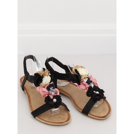 Sandały damskie ze skóry ekologicznej z klamrą casualowe w kwiaty płaskie 