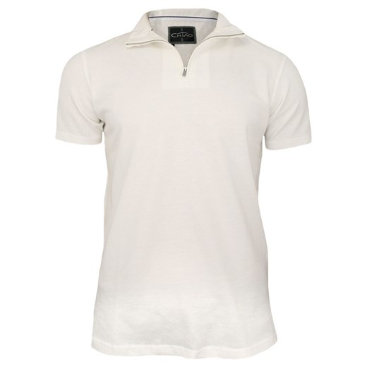 Kremowa Koszulka na Stójce z Zamkiem -100% BAWEŁNA- Chiao, Męska, Krótki Rękaw, Beżowa TSCHIAOM4401PScream ze sklepu JegoSzafa.pl w kategorii T-shirty męskie - zdjęcie 67662176