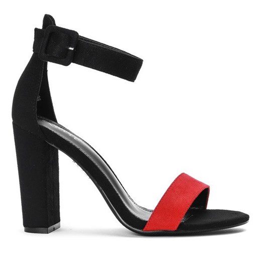 Czarne sandały na słupku z czerwonym paseczkiem Denice - Obuwie
