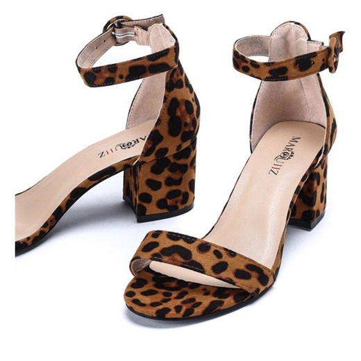 Royalfashion.pl sandały damskie brązowe w zwierzęce wzory z klamrą eleganckie letnie 