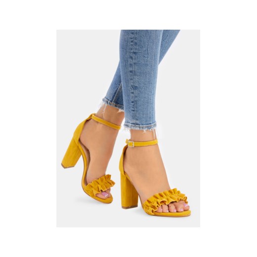Sandały damskie żółte DeeZee eleganckie bez wzorów na wysokim obcasie 