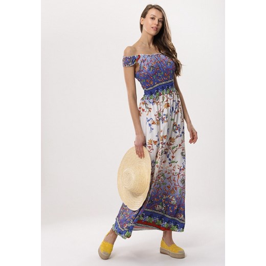 Sukienka Born2be z krótkim rękawem z odkrytymi ramionami maxi z dekoltem typu hiszpanka na co dzień 
