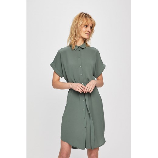 Sukienka Vero Moda zielona z tkaniny biznesowa mini z kołnierzykiem 