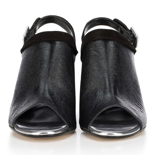 Sandały damskie czarne Wittchen ze skóry na słupku bez wzorów casualowe na wysokim obcasie z klamrą 
