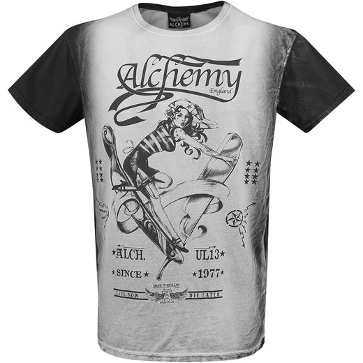 T-shirt męski Alchemy England szary w nadruki z krótkim rękawem 