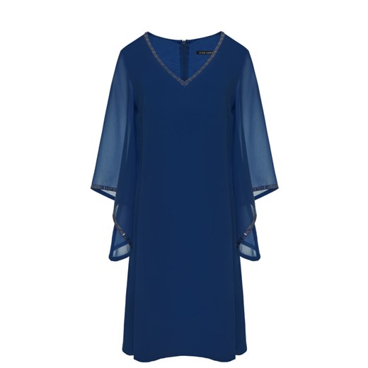VitoVergelis sukienka wiosenna niebieska z szyfonu z dekoltem w literę v midi z długim rękawem 