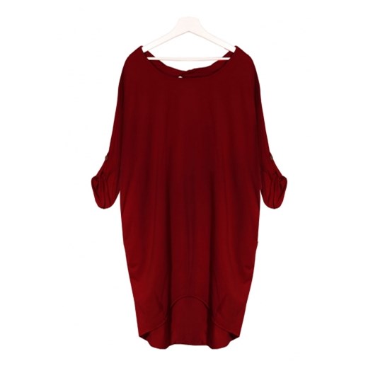 Sukienka Pakuten z elastanu z długimi rękawami casualowa dzienna czerwona oversize 