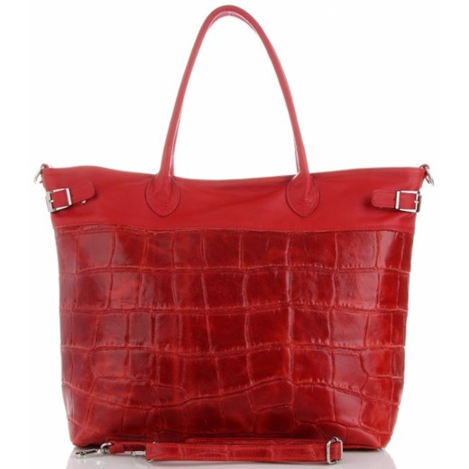 Shopper bag Vittoria Gotti czerwona mieszcząca a5 wakacyjna skórzana 